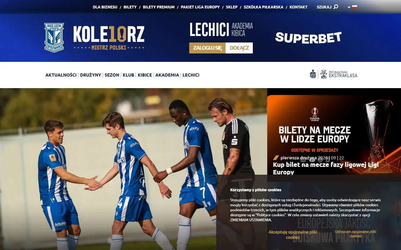Tampilan website resmi Lech Poznań (lechpoznan.pl)