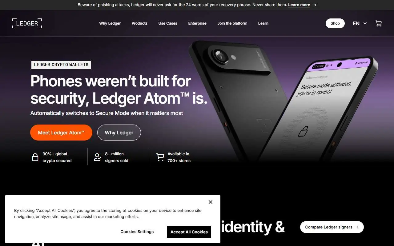 Tampilan website resmi Ledger (ledger.com)