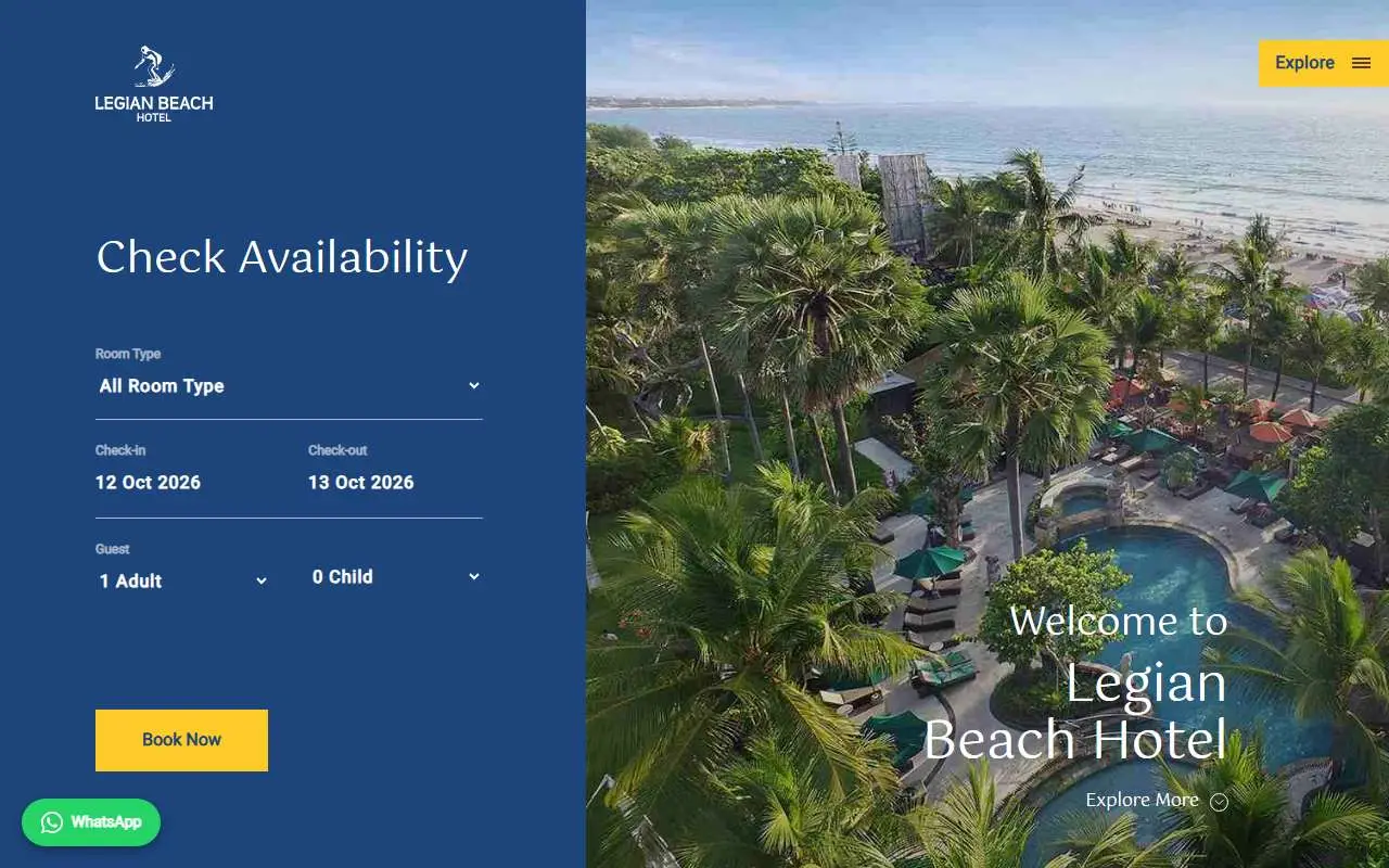 Tampilan website resmi Legian Beach (legianbeachbali.com)