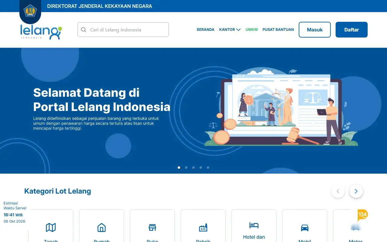 Tampilan website resmi Lelang Indonesia (lelang.go.id)