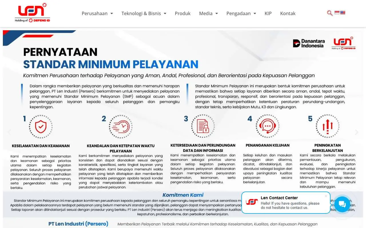 Tampilan website resmi PT Len Industri (len.co.id)