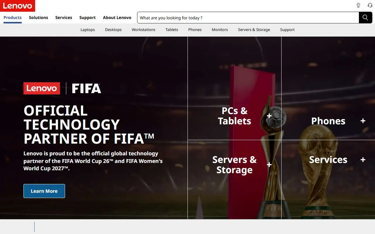 Tampilan website resmi Lenovo (lenovo.com)