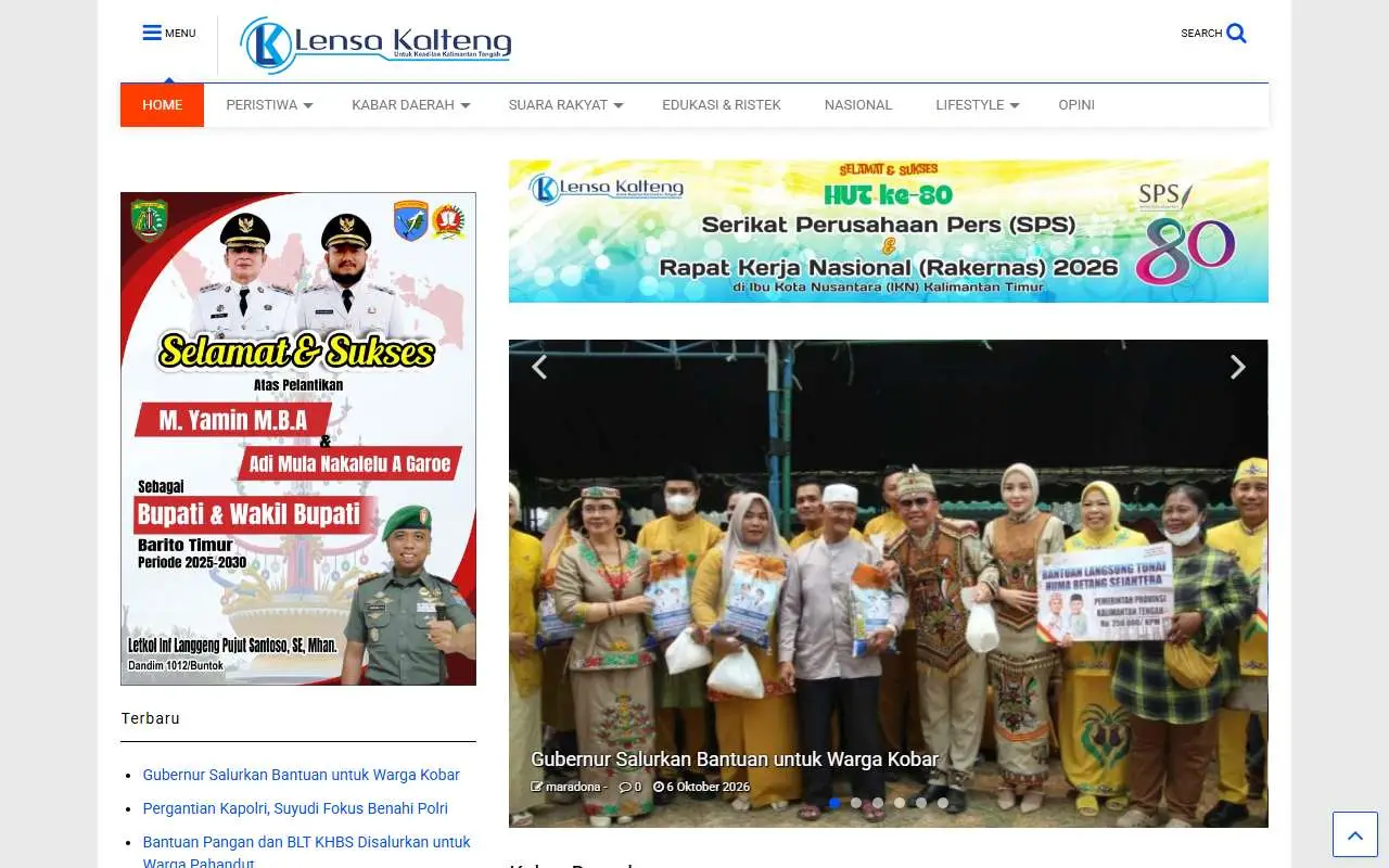 Tampilan website resmi Lensa Kalteng (lensakalteng.com)