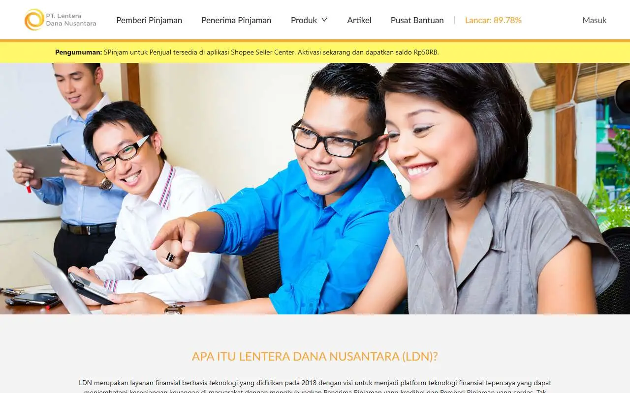 Tampilan website resmi Lentera Dana Nusantara (lenteradana.co.id)