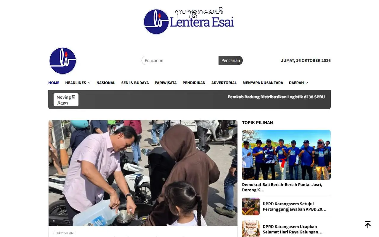 Tampilan website resmi Lenteraesai (lenteraesai.id)