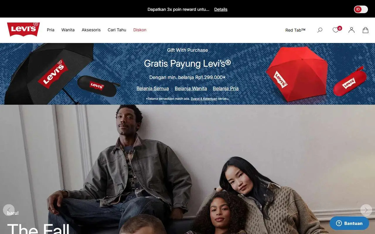 Tampilan website resmi Levi's Indonesia (levi.co.id)