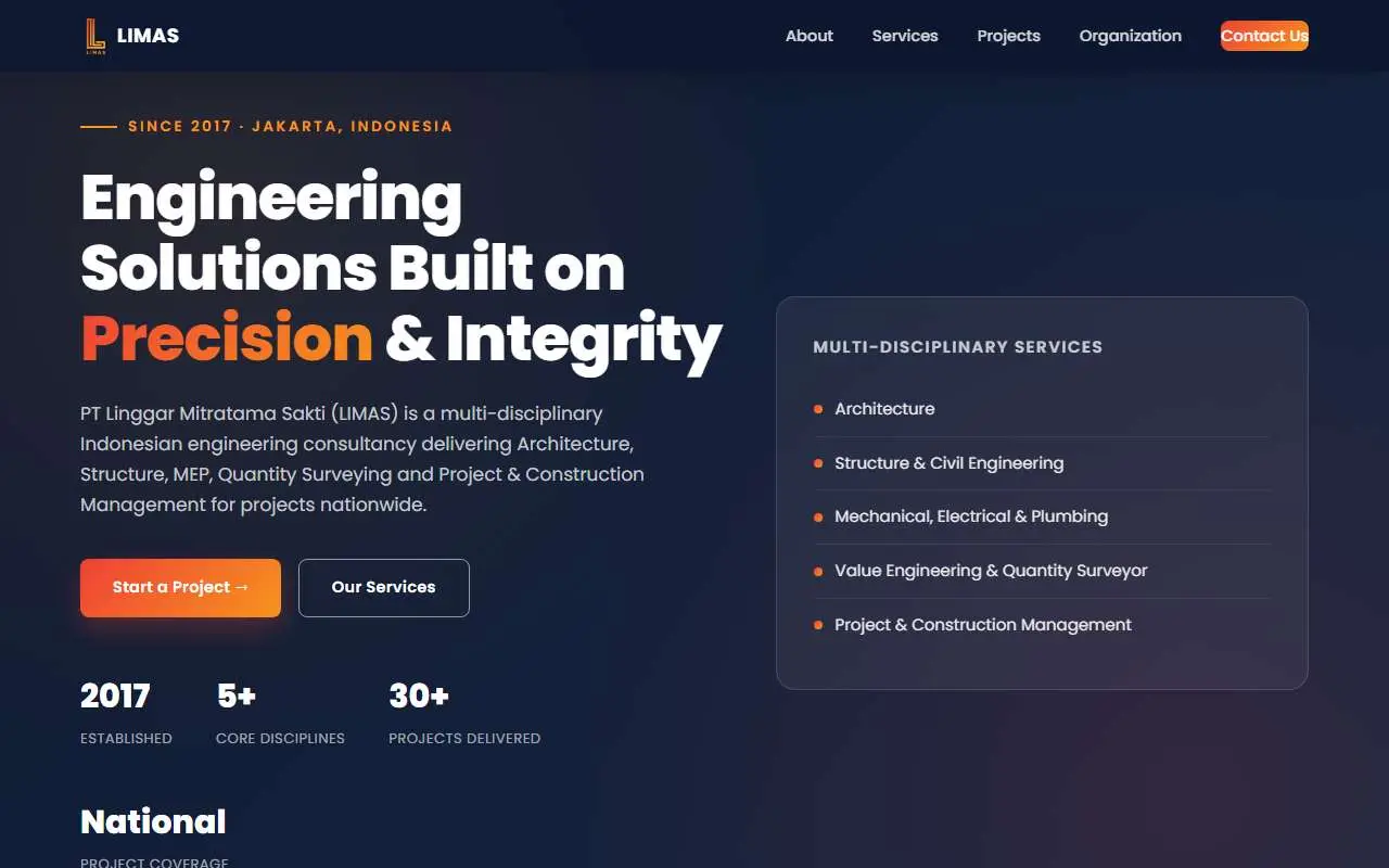 Tampilan website resmi Limas Indonesia Makmur (limas.co.id)