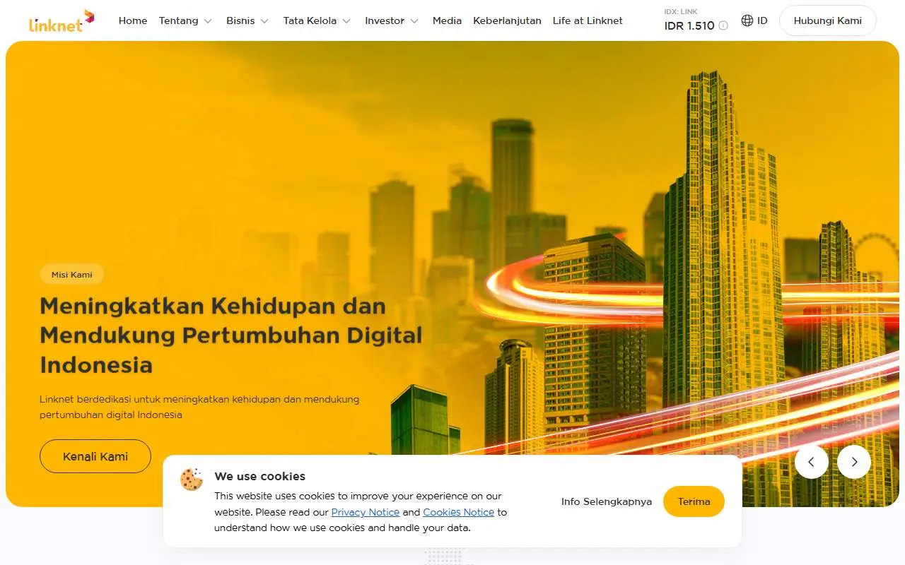 Tampilan website resmi Linknet (linknet.co.id)