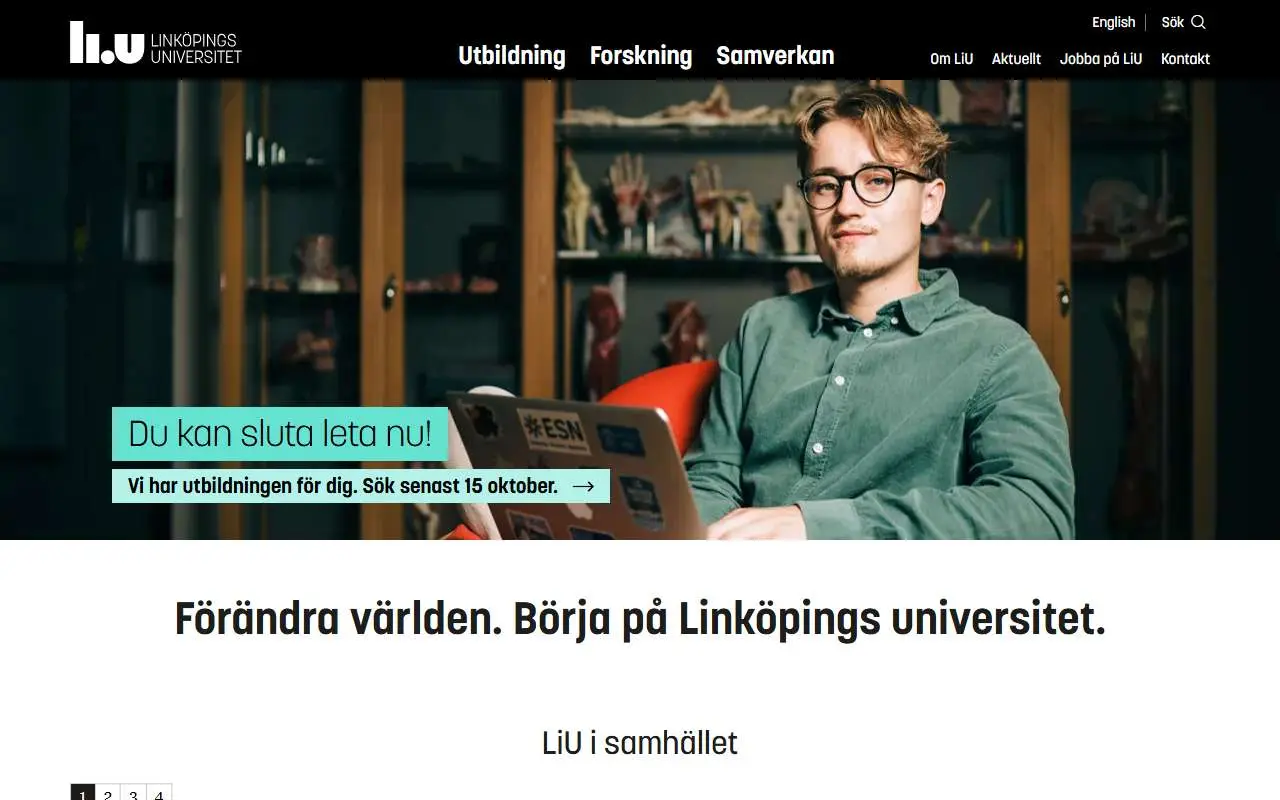 Tampilan website resmi Universitas Linköping (liu.se)
