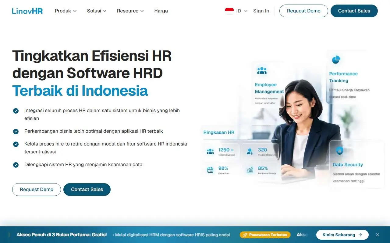 Tampilan website resmi LinovHR (linovhr.com)