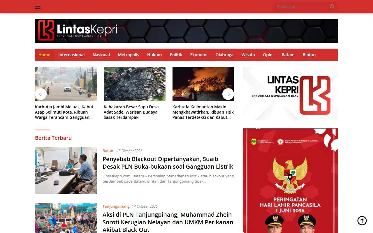 Tampilan website resmi Lintas Kepri (lintaskepri.com)