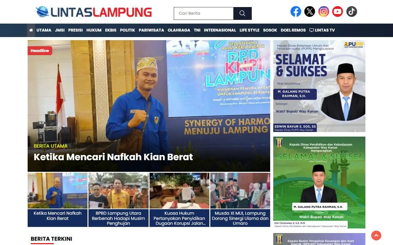 Tampilan website resmi Lintas Lampung (lintaslampung.com)