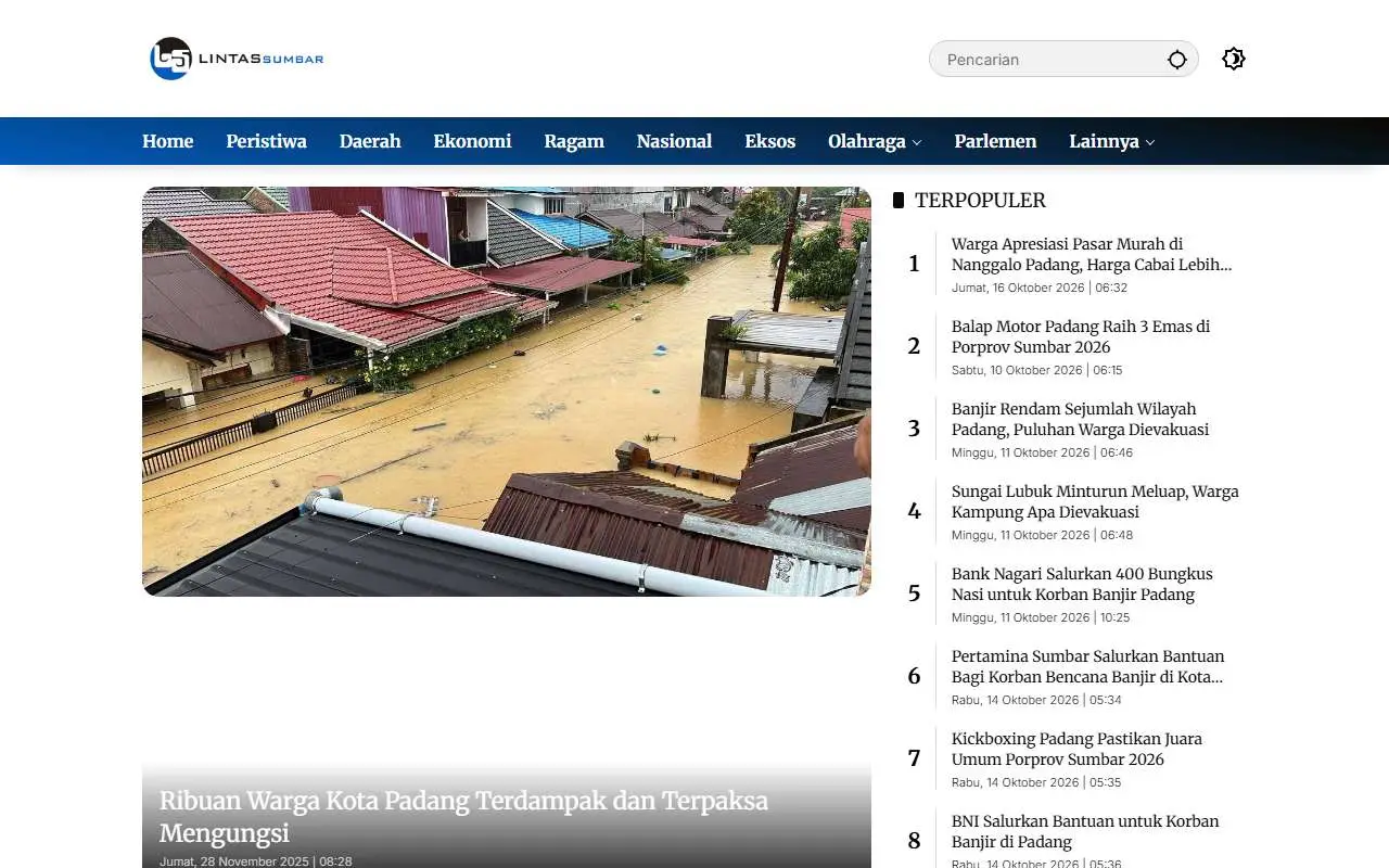 Tampilan website resmi Lintas Sumbar (lintassumbar.co.id)