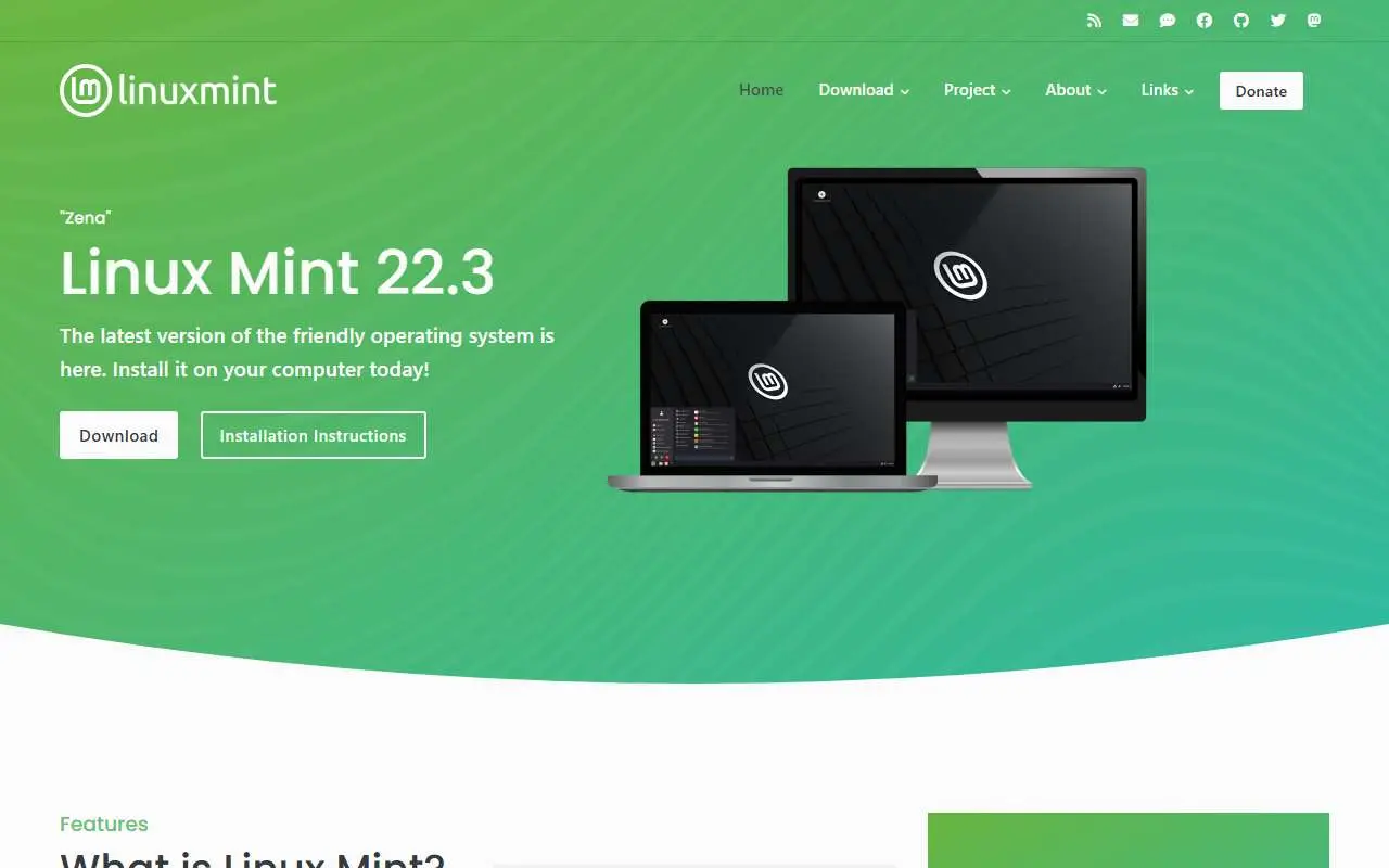 Tampilan website resmi Linux Mint (linuxmint.com)
