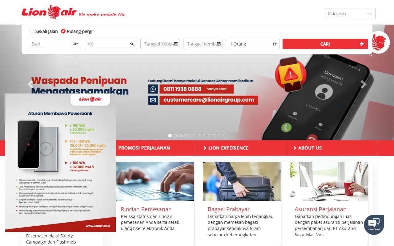 Tampilan website resmi Lion Air (lionair.co.id)