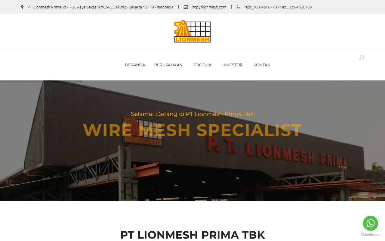 Tampilan website resmi Lionmesh Prima (lionmesh.com)
