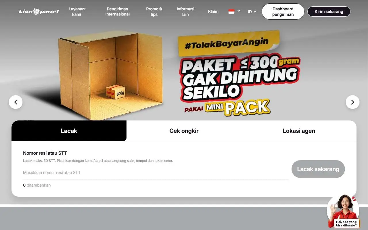 Tampilan website resmi Lion Parcel (lionparcel.com)