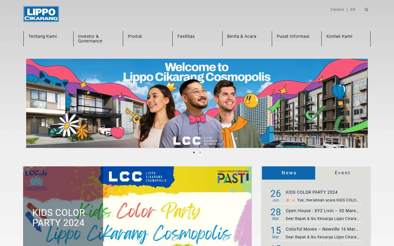 Tampilan website resmi Lippo Cikarang (lippo-cikarang.com)