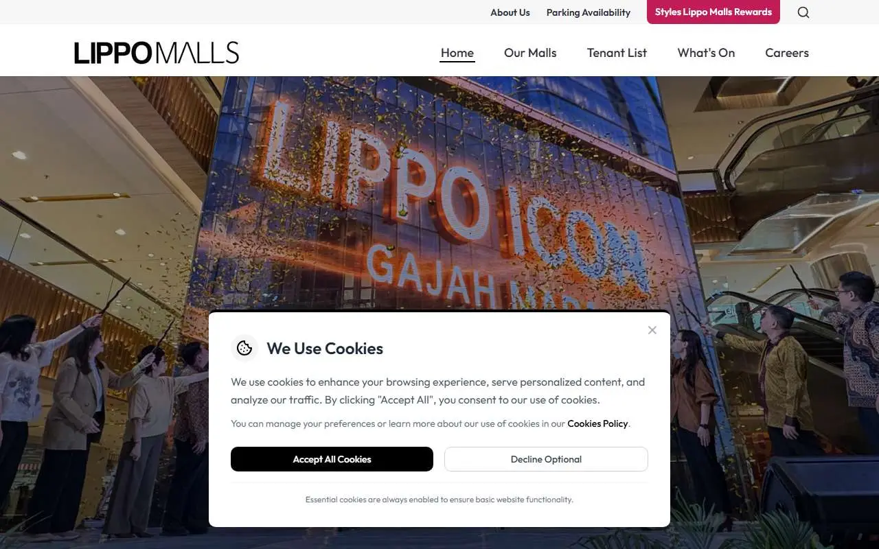 Tampilan website resmi Lippo Malls Indonesia (lippomalls.com)