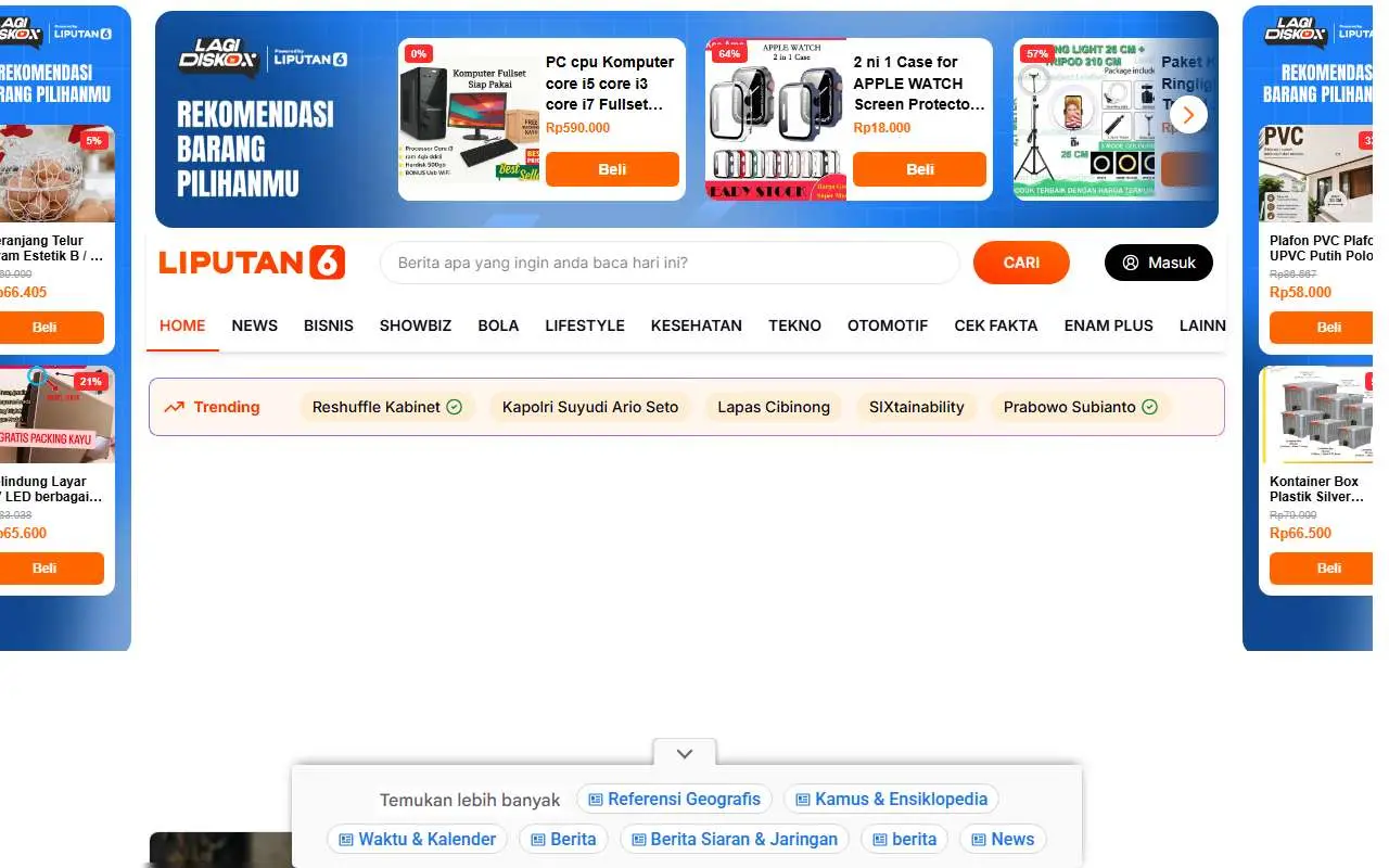 Tampilan website resmi Liputan6 (liputan6.com)
