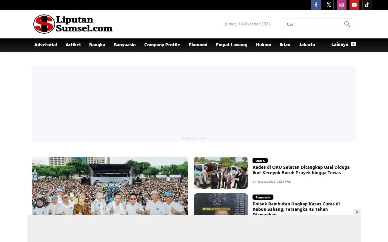 Tampilan website resmi Liputansumsel (liputansumsel.com)