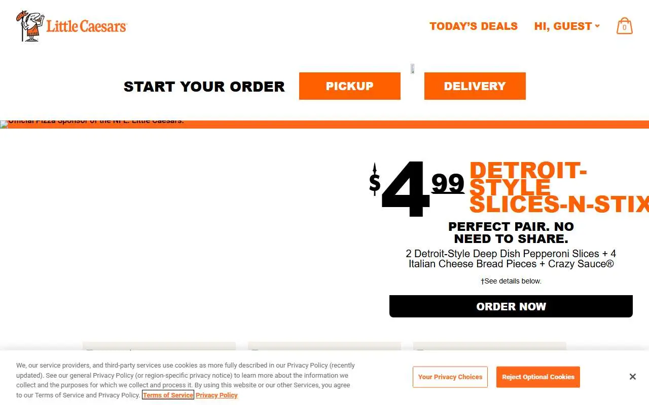 Tampilan website resmi Little Caesars (littlecaesars.com)