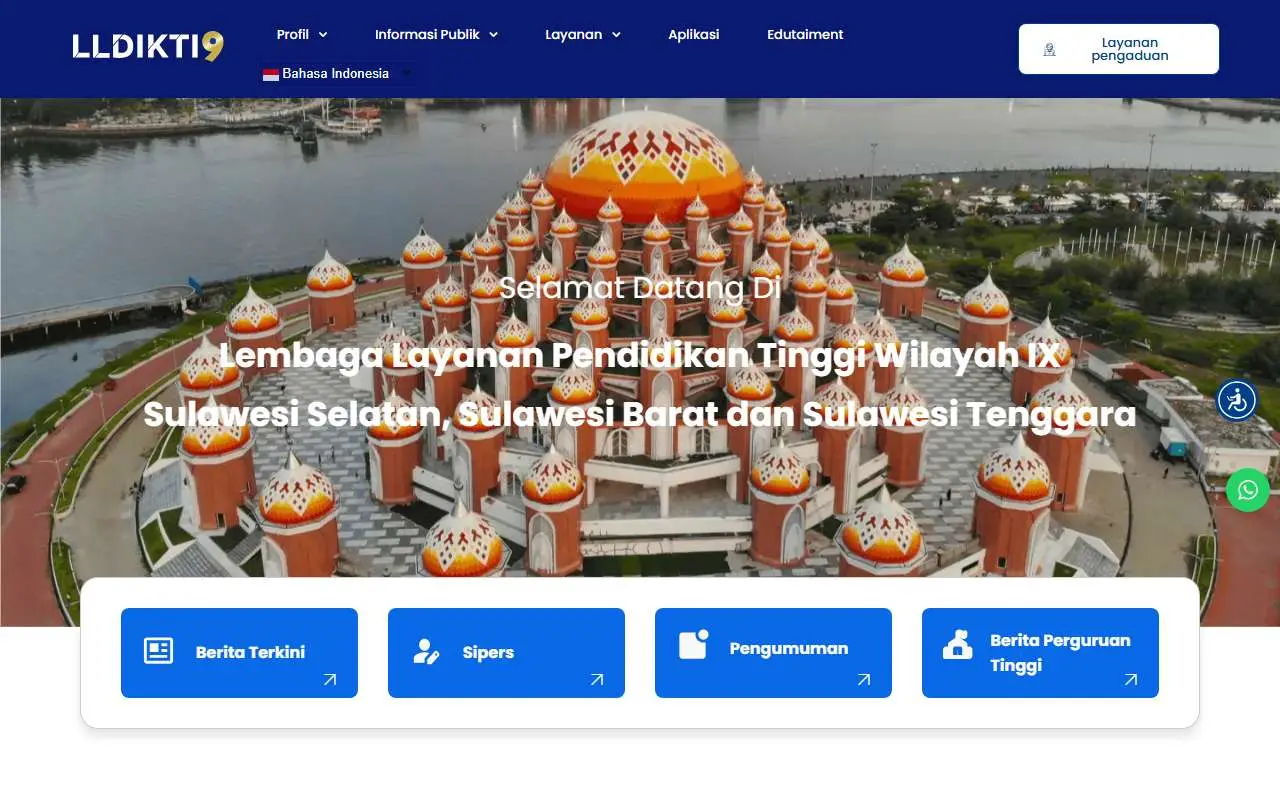 Tampilan website resmi LLDIKTI Wilayah IX Sulawesi (lldikti9.id)