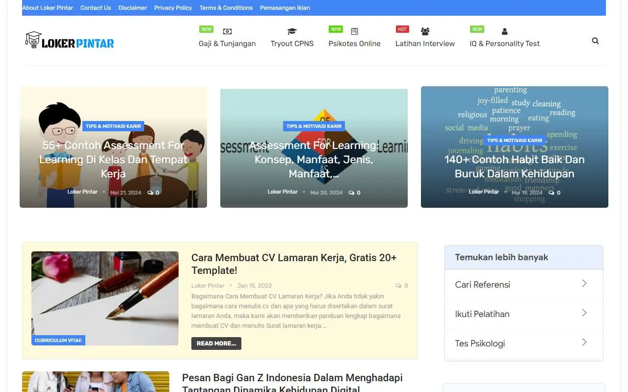 Tampilan website resmi Loker Pintar (lokerpintar.id)