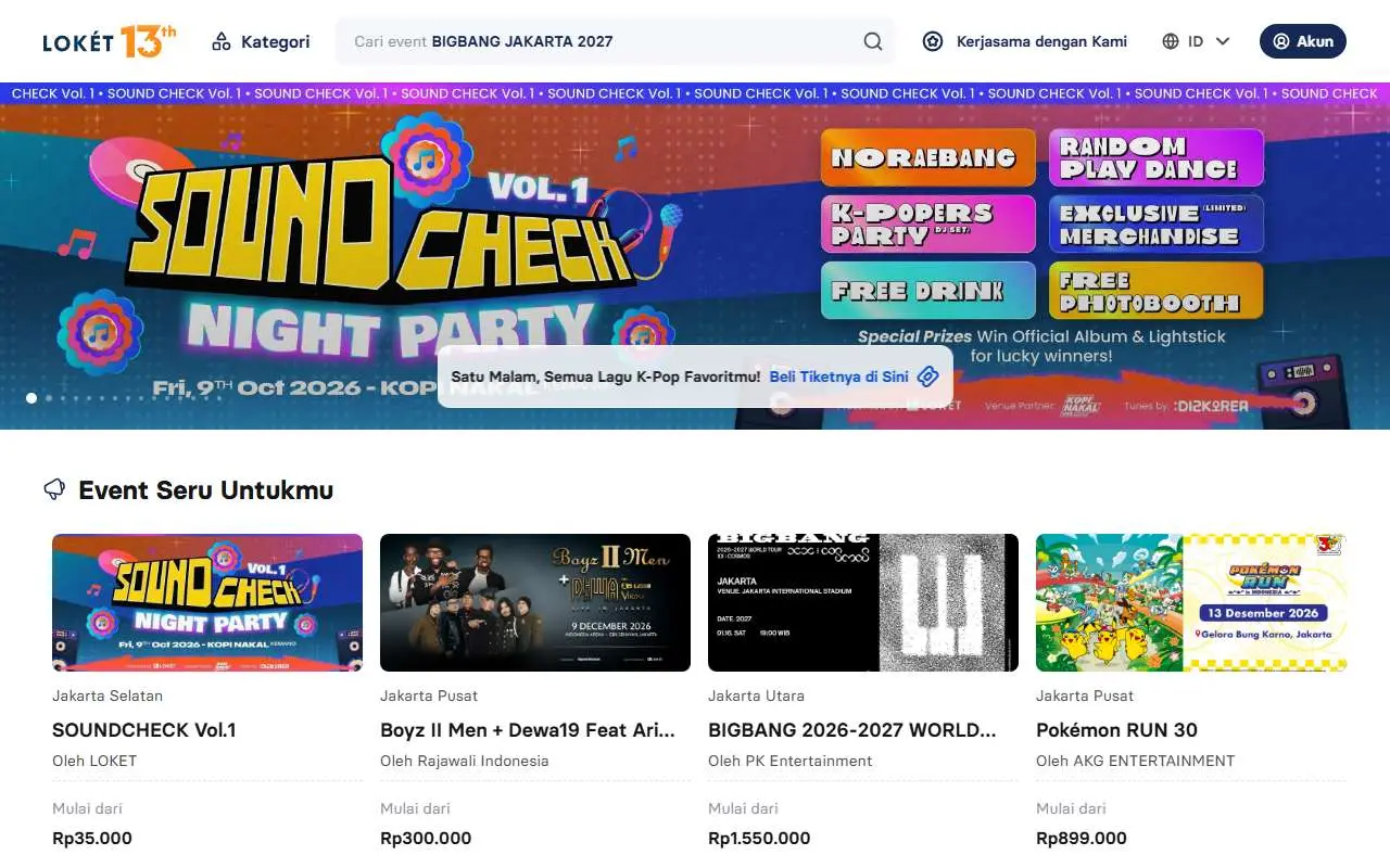 Tampilan website resmi Loket (loket.com)