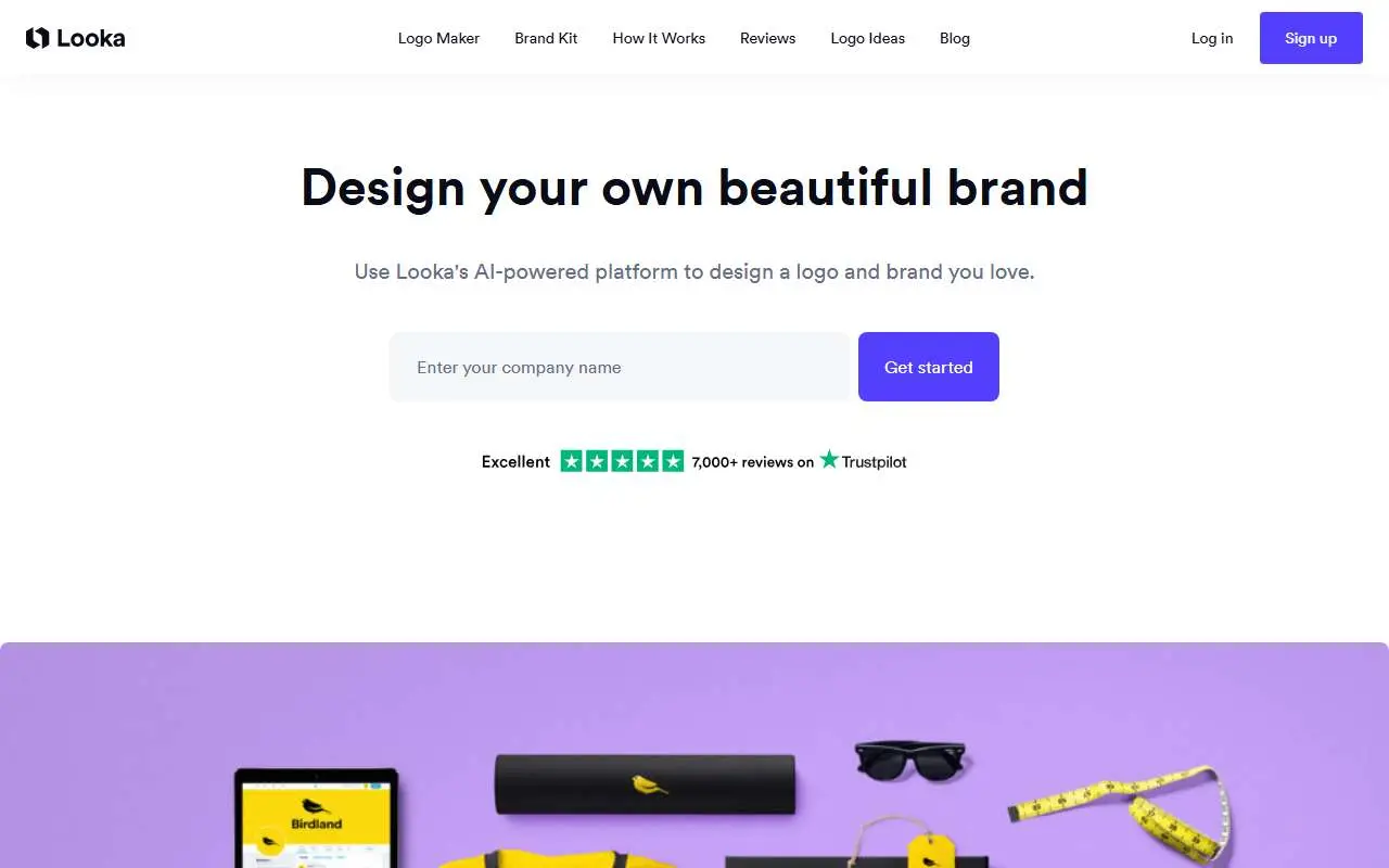 Tampilan website resmi Looka (looka.com)