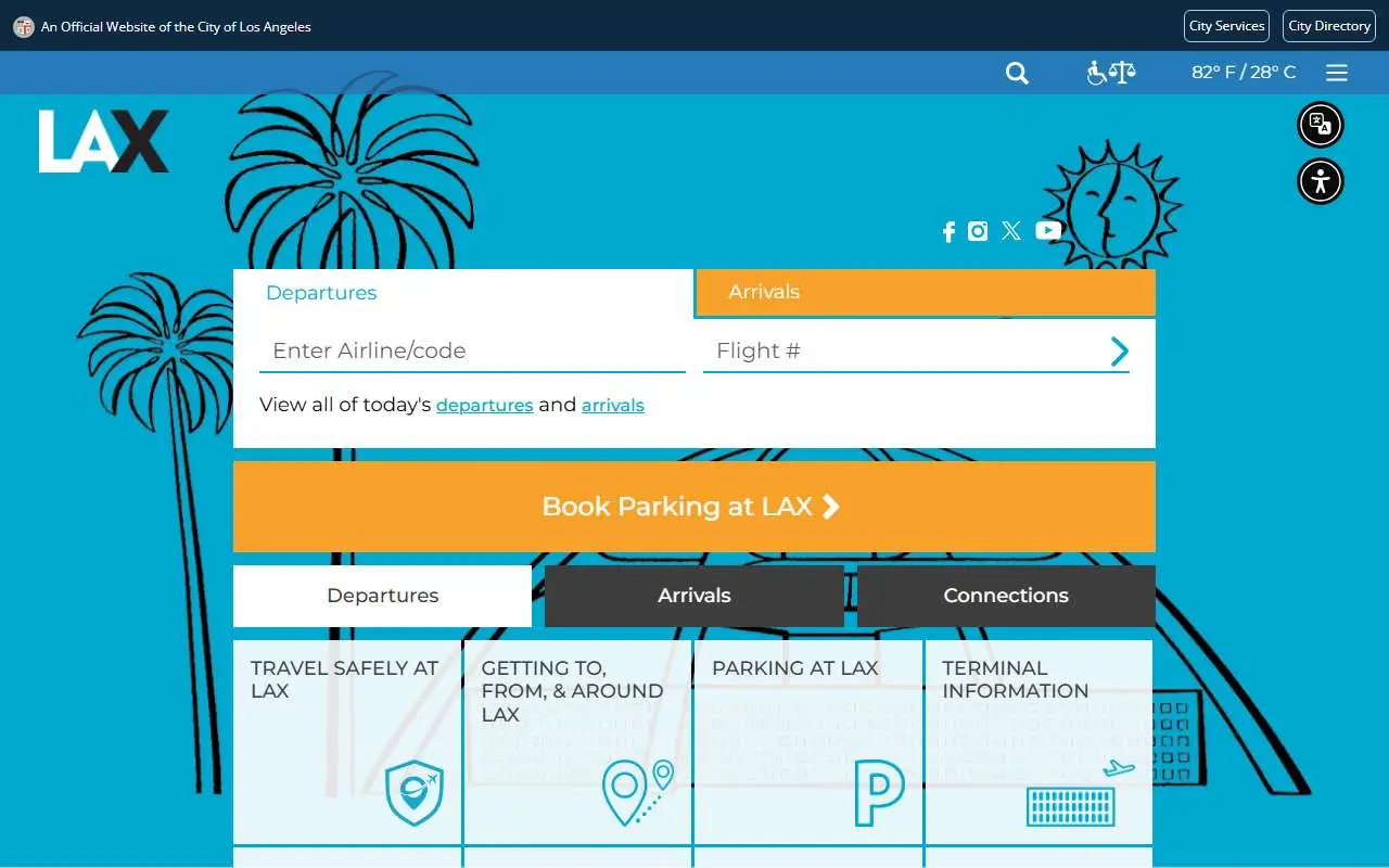 Tampilan website resmi Bandara Internasional Los Angeles (flylax.com)