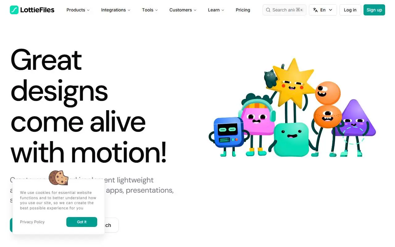 Tampilan website resmi LottieFiles (lottiefiles.com)