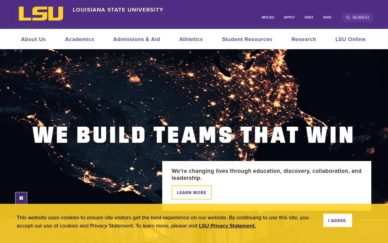 Tampilan website resmi Universitas Negeri Louisiana (lsu.edu)