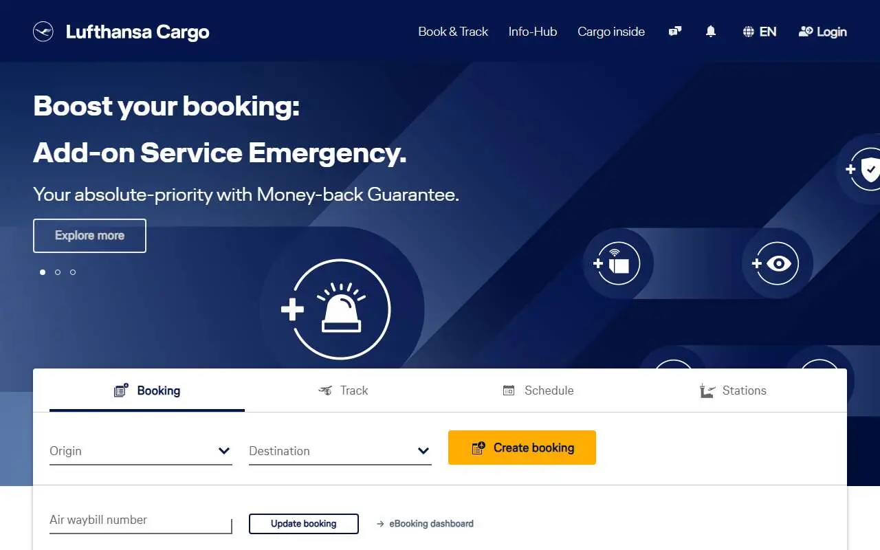 Tampilan website resmi Lufthansa Cargo (lufthansa-cargo.com)