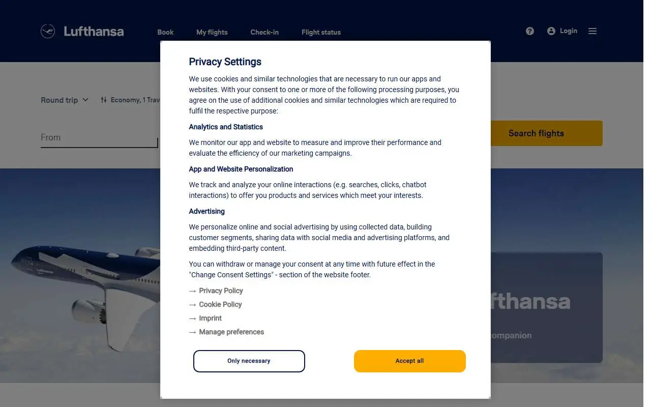 Tampilan website resmi Lufthansa (lufthansa.com)