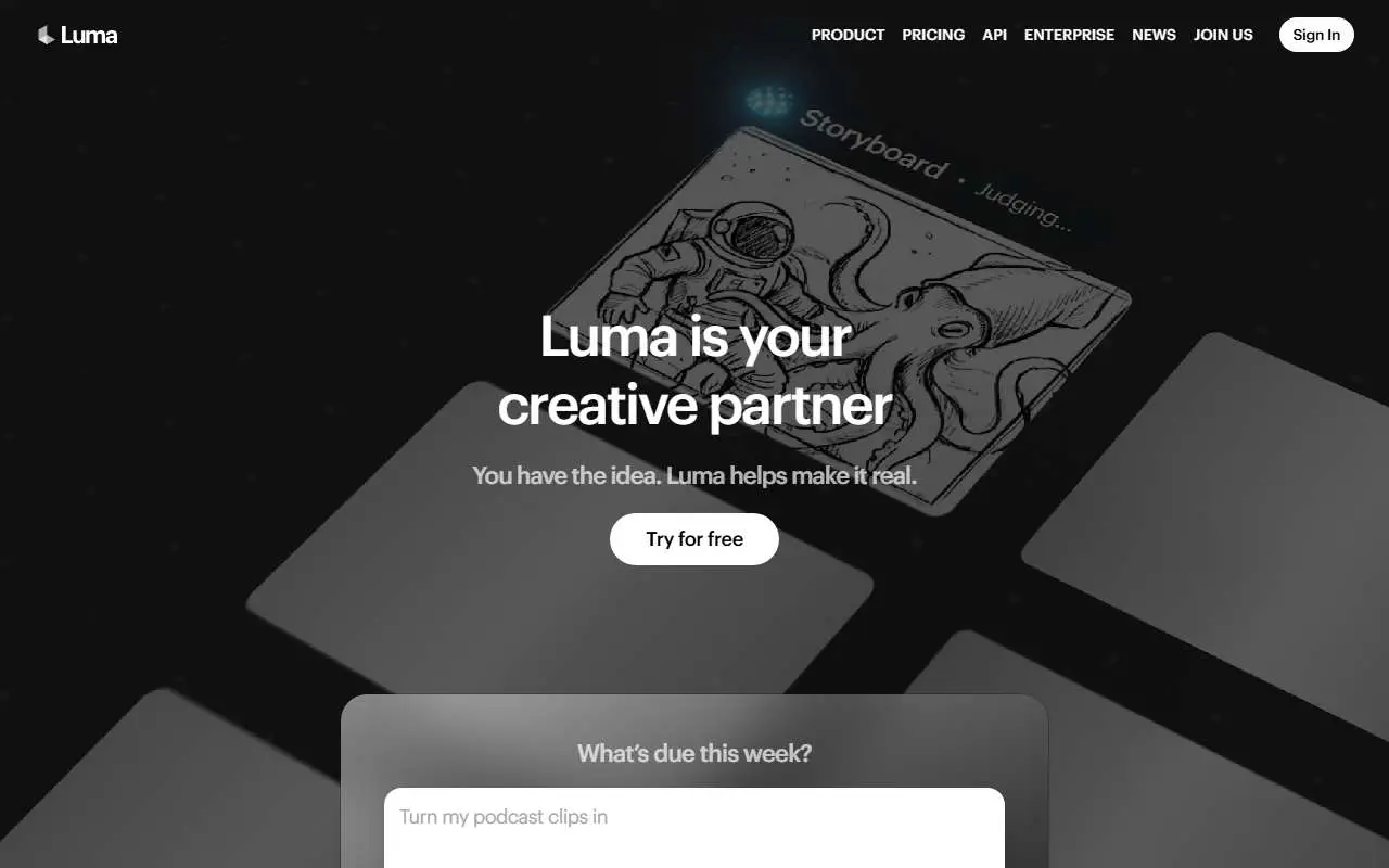Tampilan website resmi Luma AI (lumalabs.ai)
