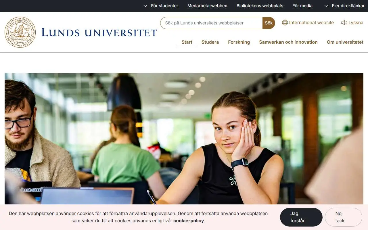 Tampilan website resmi Universitas Lund (lu.se)