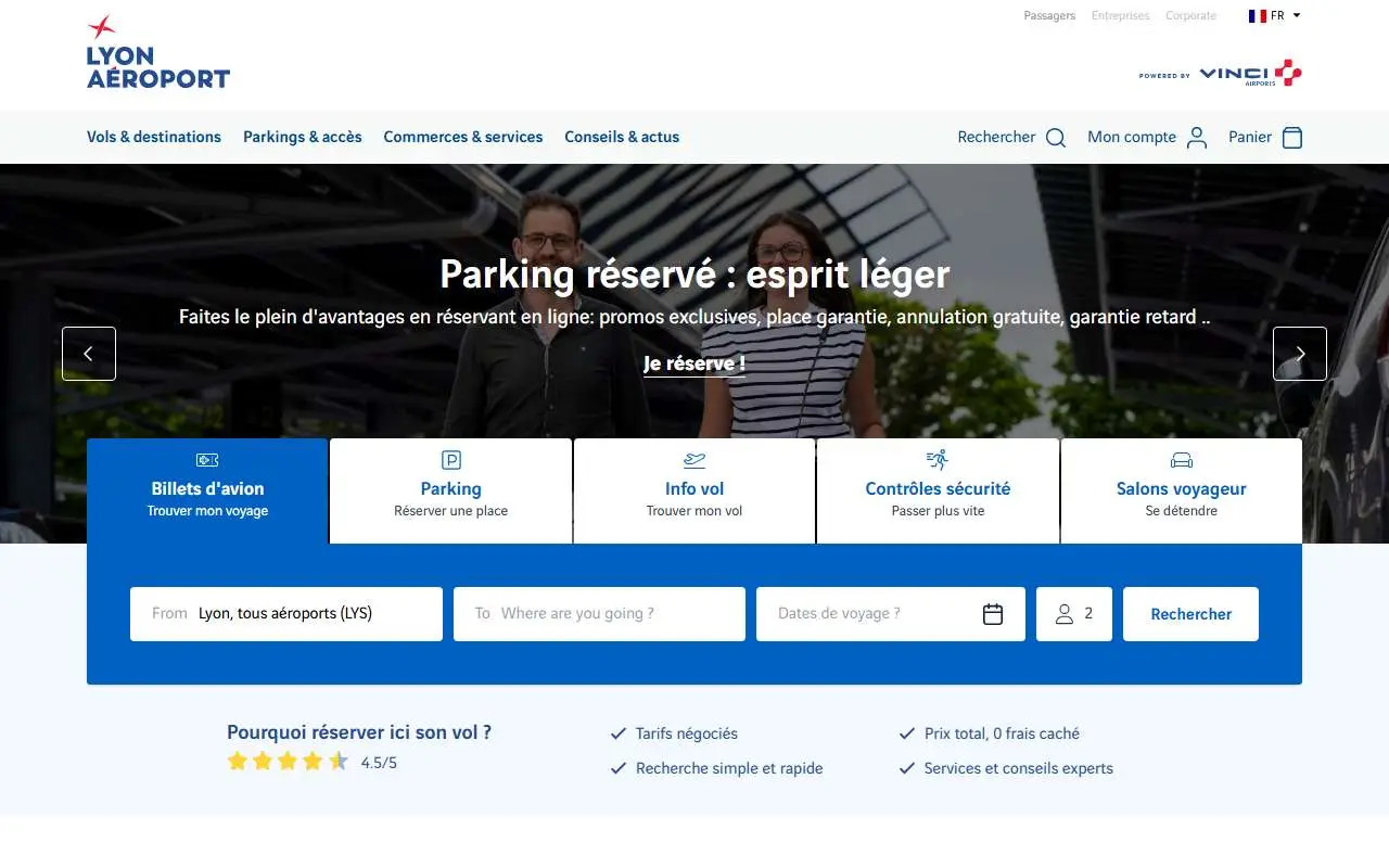 Tampilan website resmi Bandara Internasional Saint-Exupéry (lyonaeroports.com)