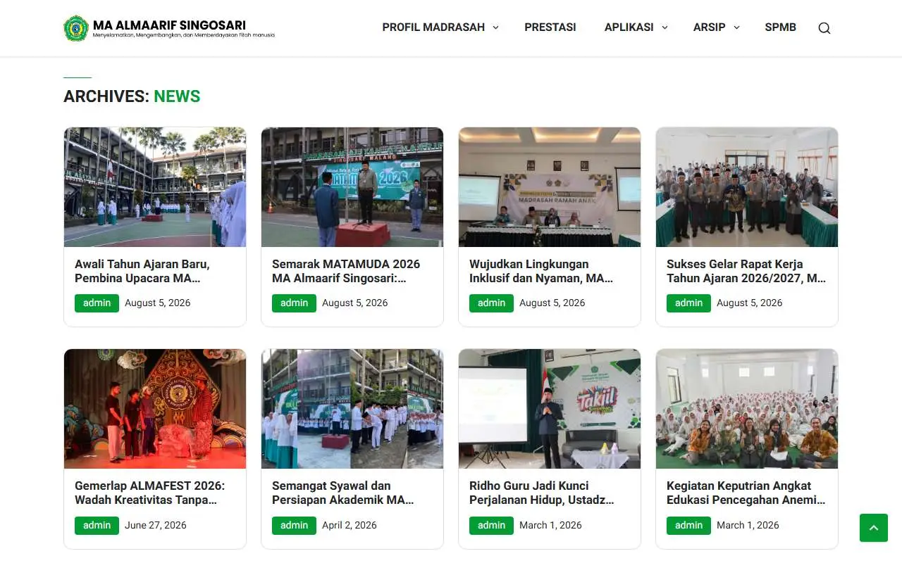 Tampilan website resmi MAS Almaarif Singosari (ma-almaarif-sgs.sch.id)