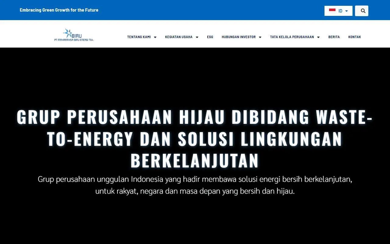 Tampilan website resmi Maharaksa Biru Energi (maharaksabiru.com)