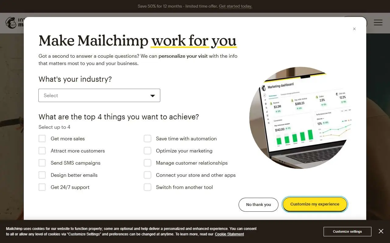 Tampilan website resmi Mailchimp (mailchimp.com)