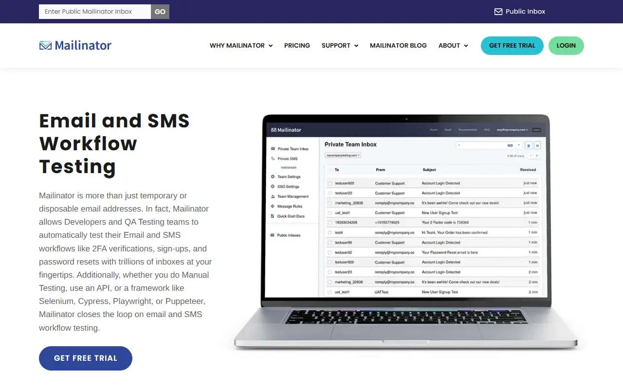 Tampilan website resmi Mailinator (mailinator.com)