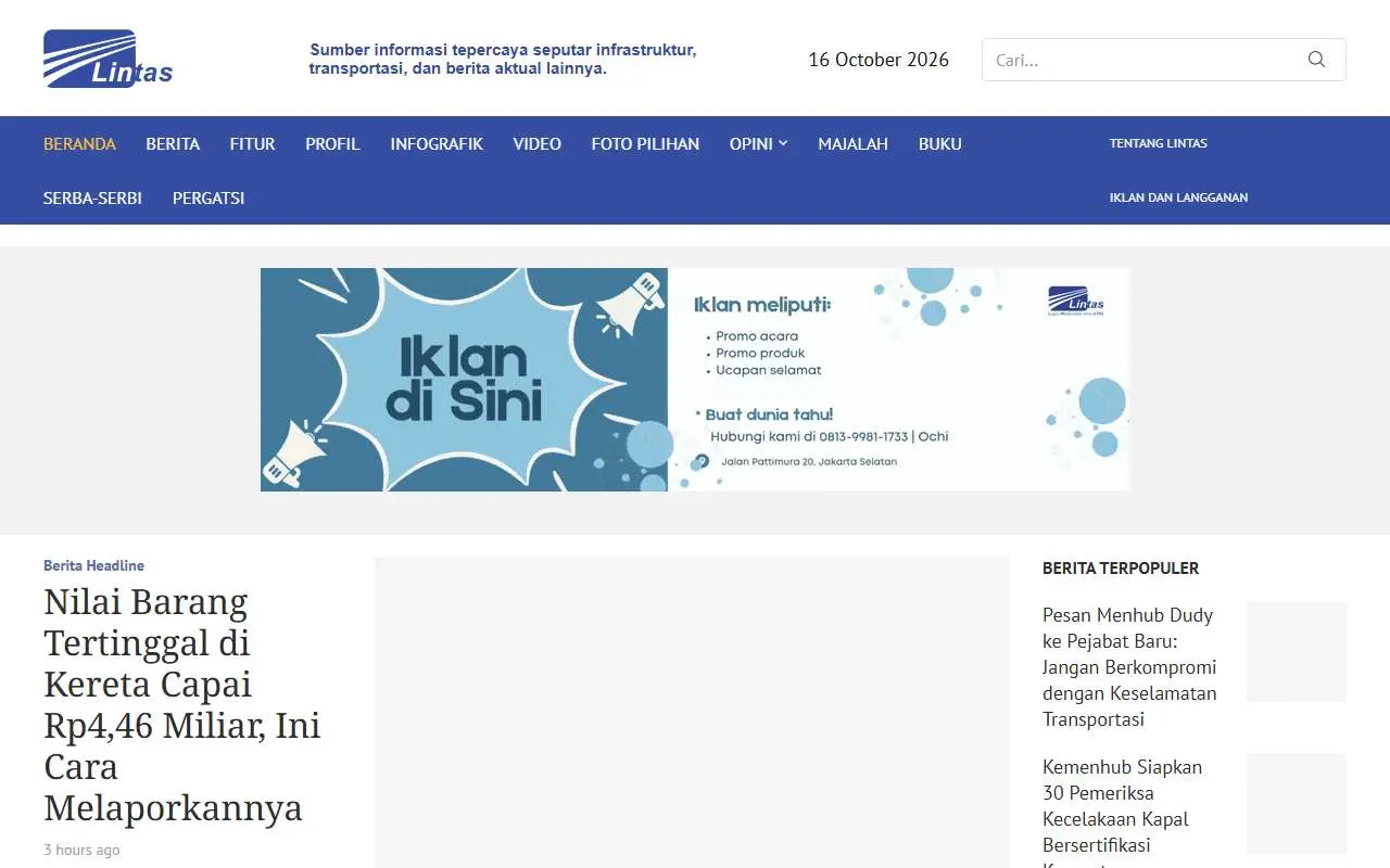 Tampilan website resmi Majalah Lintas (majalahlintas.com)