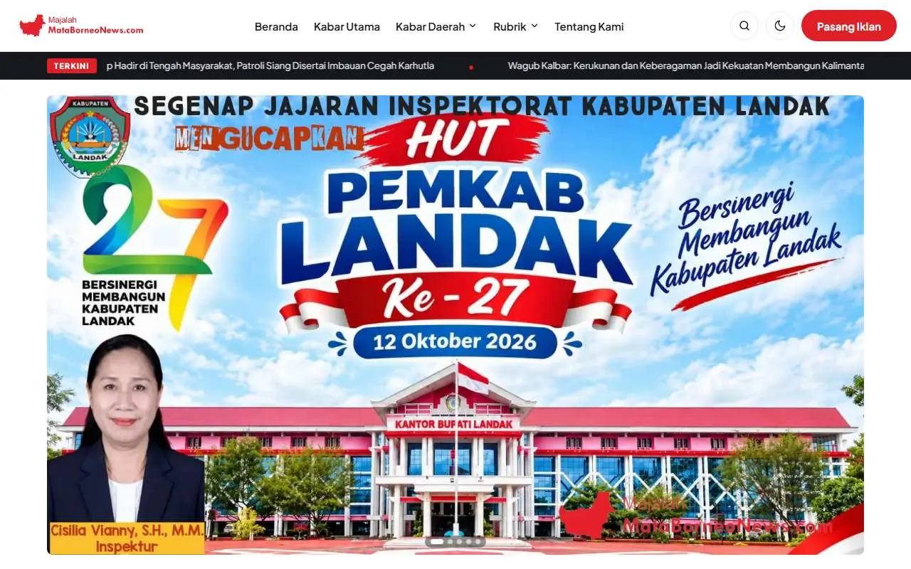 Tampilan website resmi Majalah MataBorneoNews (majalahmataborneonews.com)