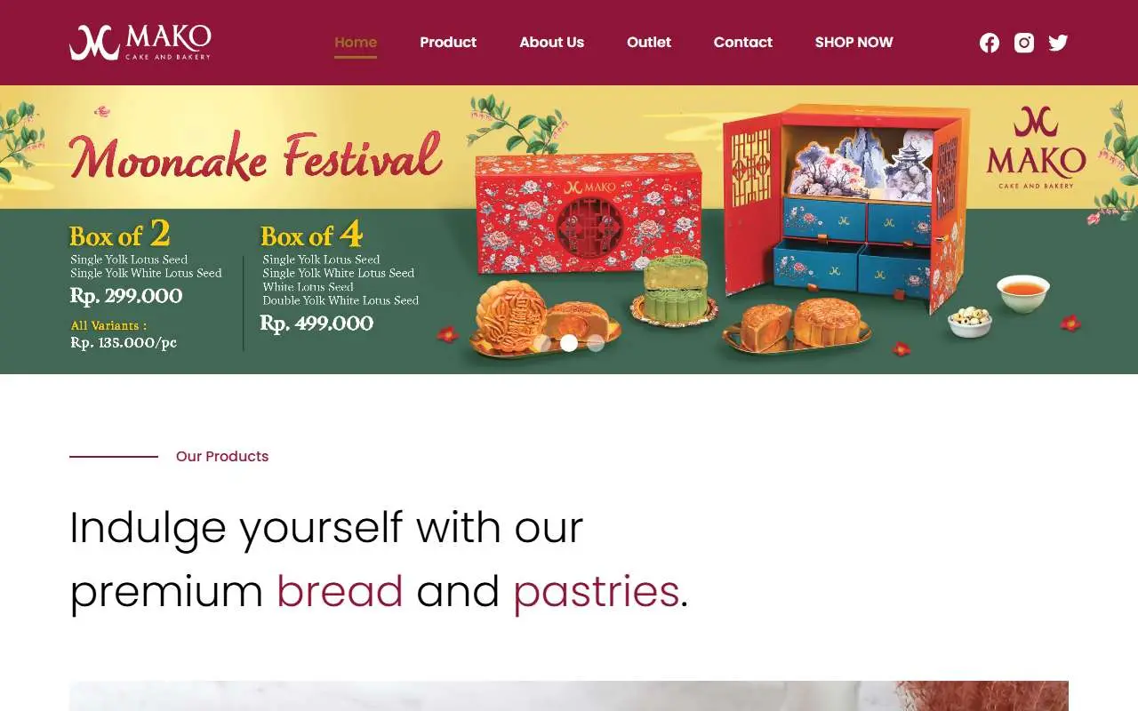 Tampilan website resmi MAKO Cake and Bakery (makobakery.com)