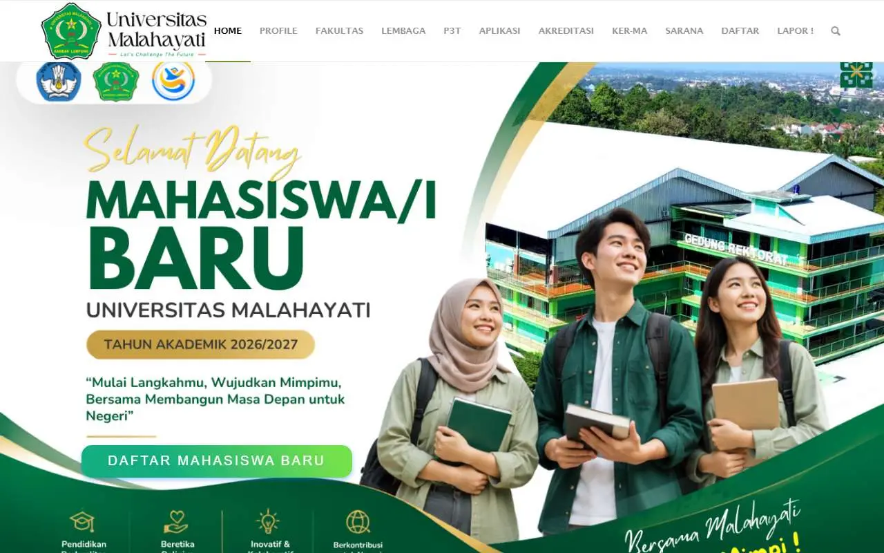 Tampilan website resmi Universitas Malahayati (malahayati.ac.id)