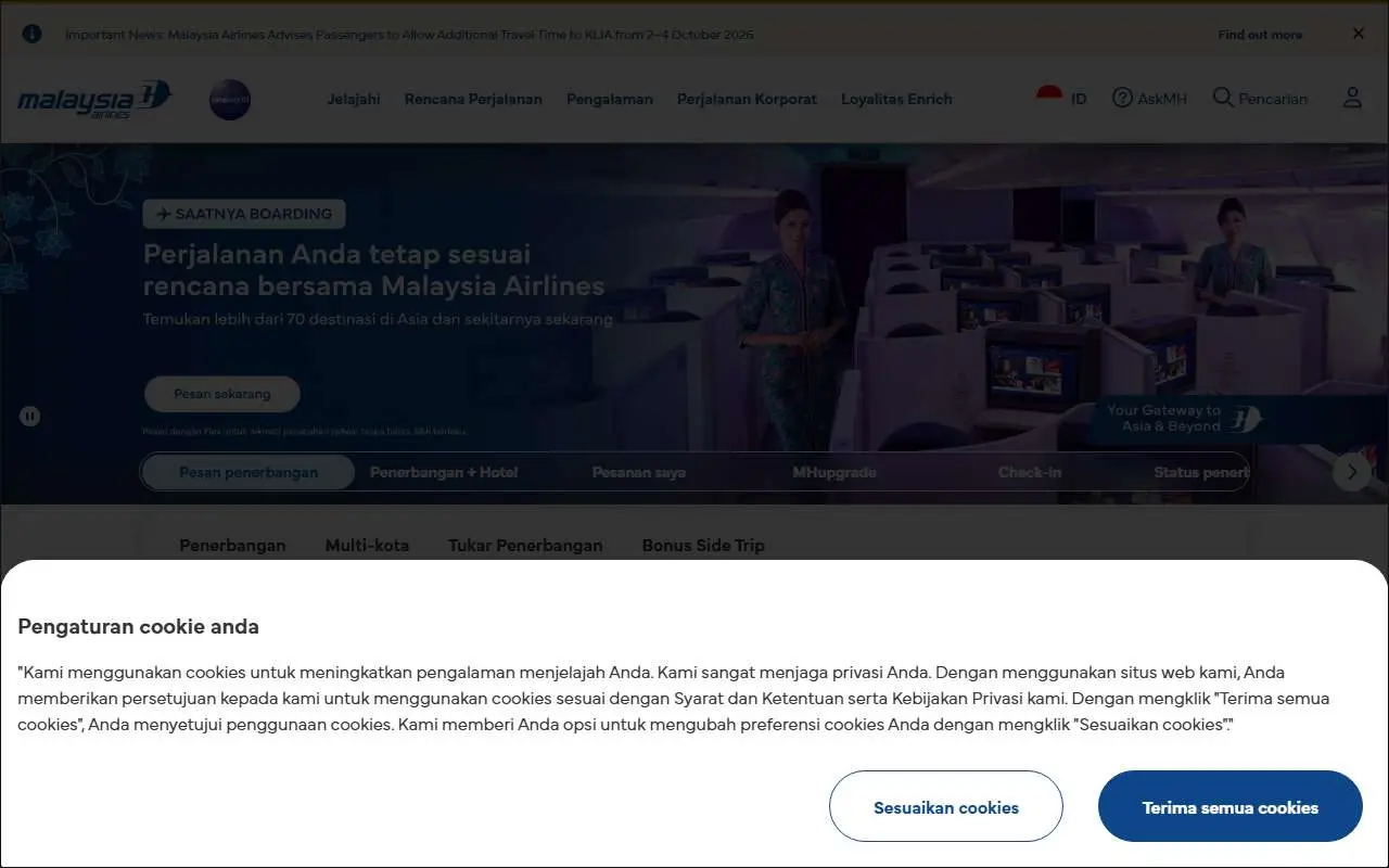 Tampilan website resmi Malaysia Airlines (malaysiaairlines.com)