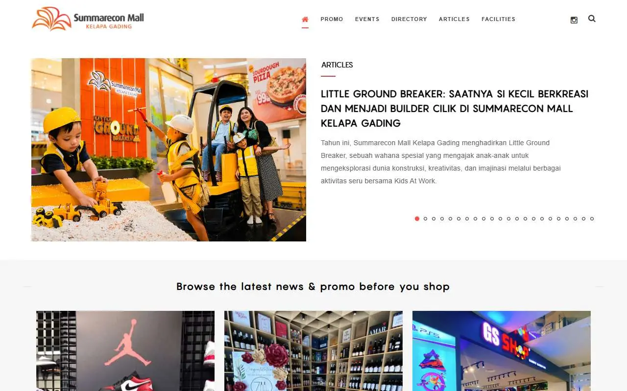 Tampilan website resmi Mal Kelapa Gading (malkelapagading.com)