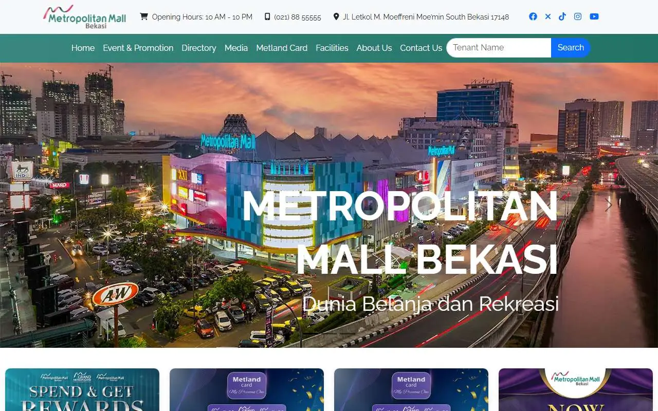 Tampilan website resmi Metropolitan Mall Bekasi (malmetropolitan.com)