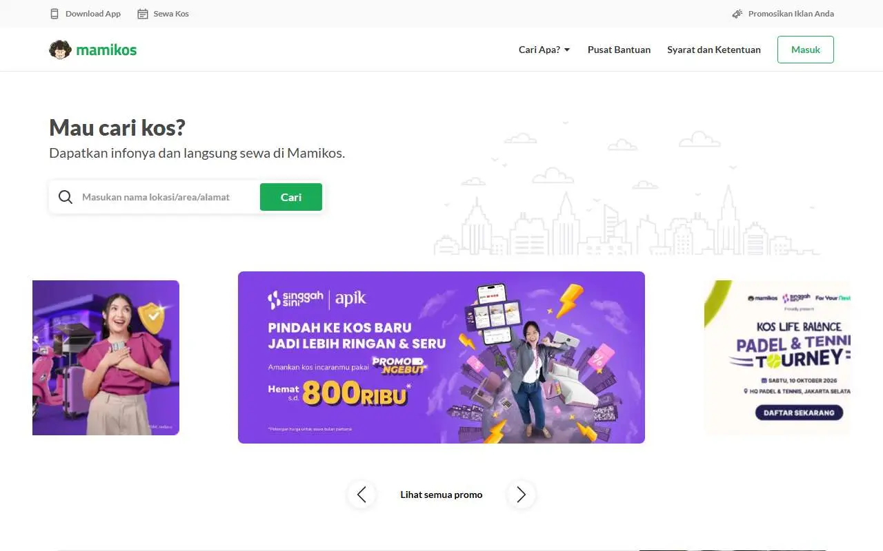 Tampilan website resmi Mamikos (mamikos.com)